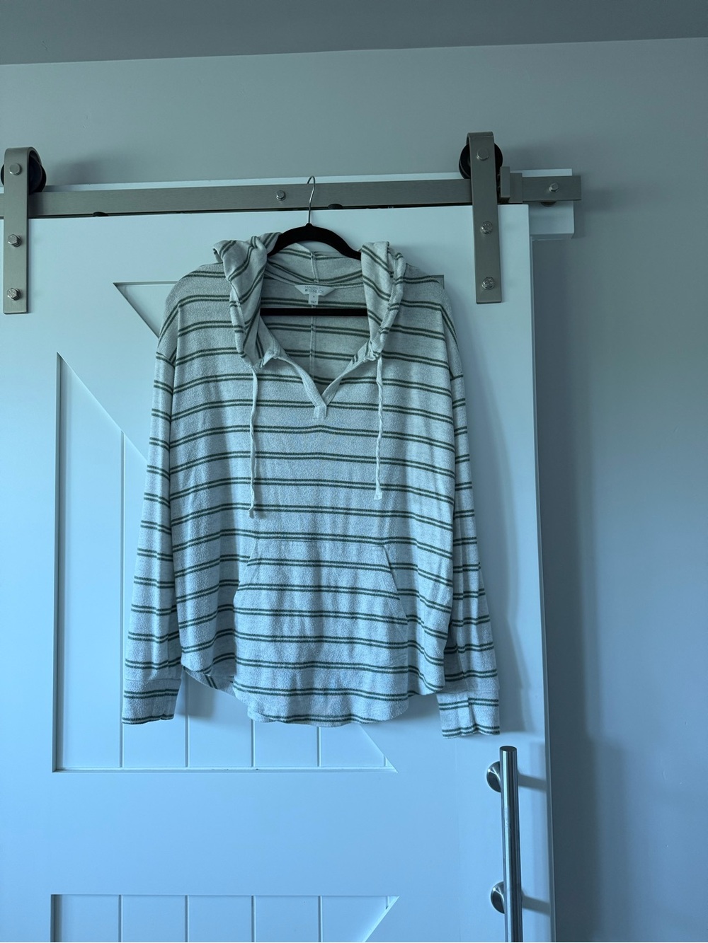 Market & Spruce Striped Hooded Zip-Up Sweater - White & Gray